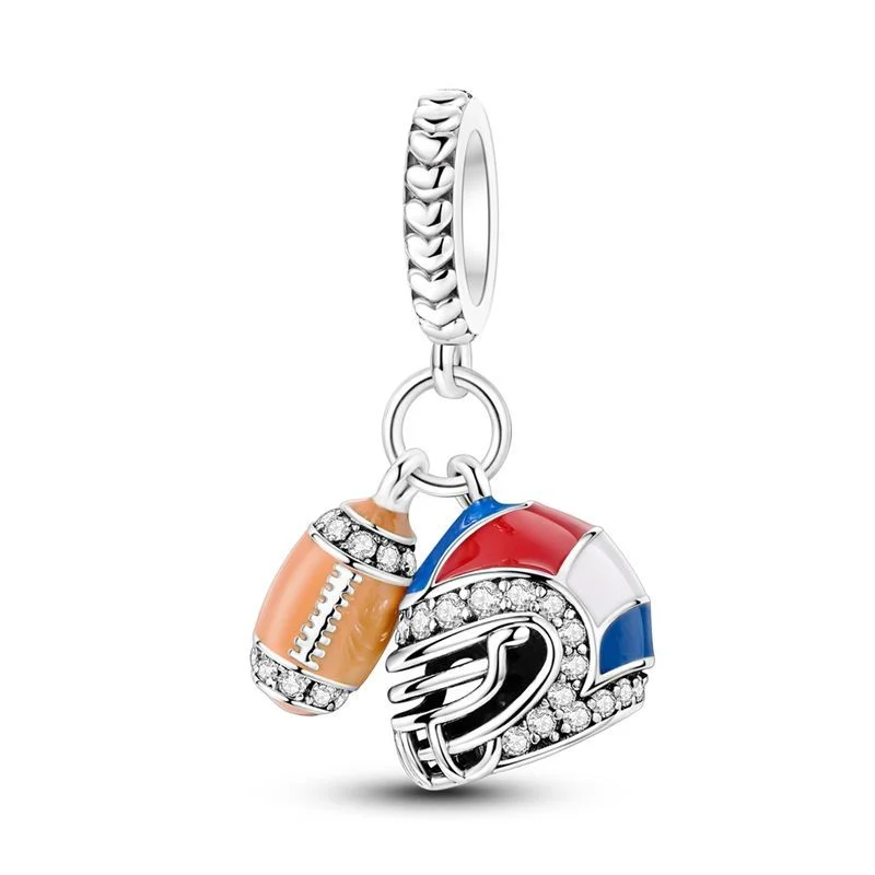 925 Sterling Silver Sporty Fitness Tennis Golf Boxing Basketball Football Volleyball Charm Gem DIY Bracelet Sports Lover Jewelry view 3