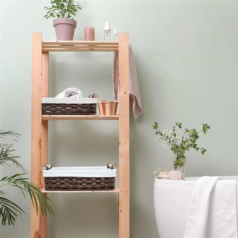 Y51A Handmade Wicker Storage Baskets Set of 2, Countertop Toilet Tank Top Organizer, Bathroom Organizers and Storage