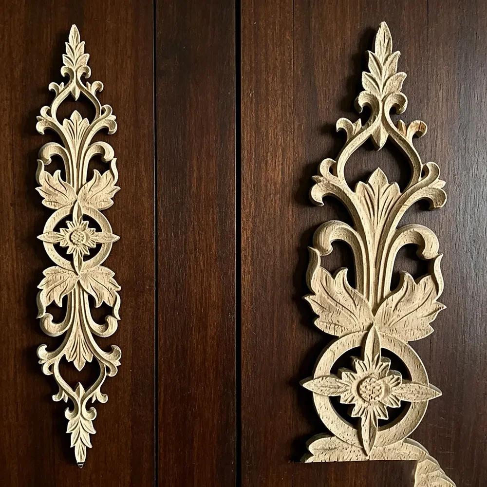 2PCS 33-50cm Wood Carved Corner Onlay Appliques Unpainted Wood Decal Frame Furniture Decoration for Mirror Cabinet Chair Drawer