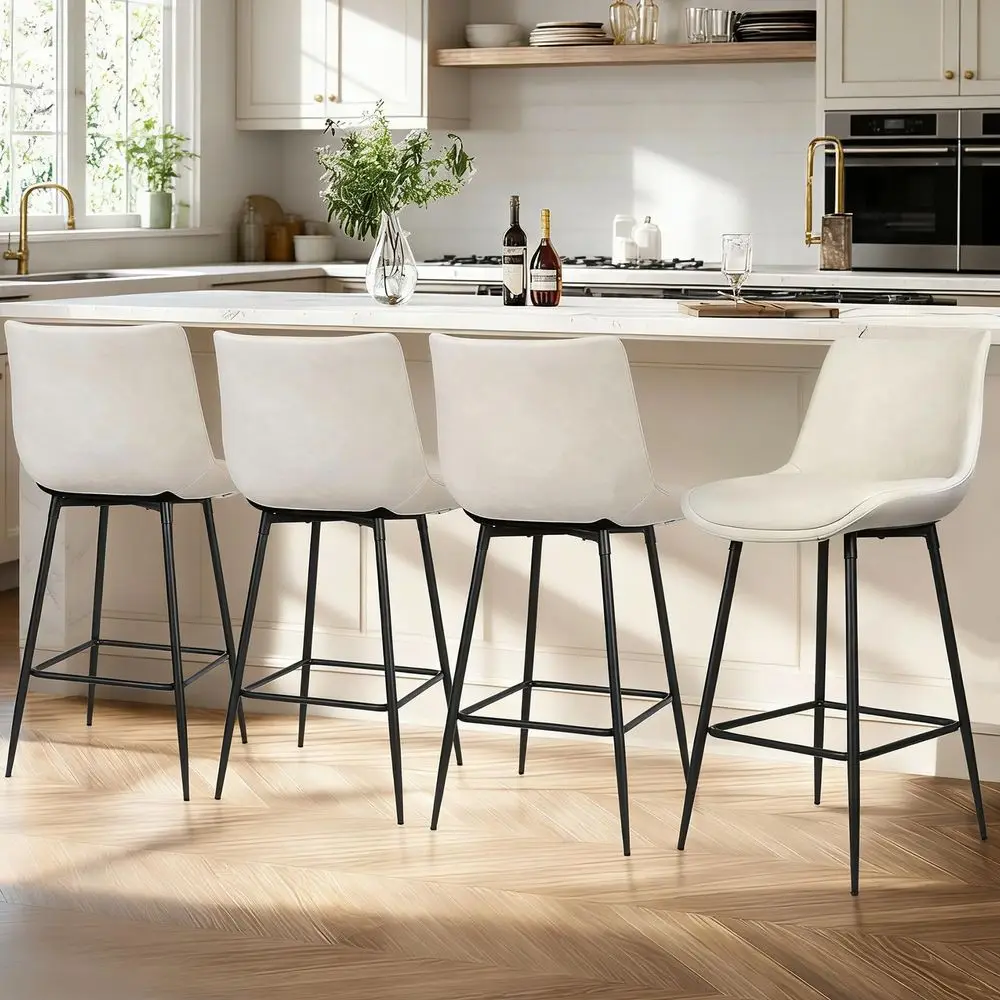 

Height Bar Stools Set of 4, FSC Certified Upholstered Faux Leather Barstools with Back, Metal Base, 27 Seat Height, Modern Upho