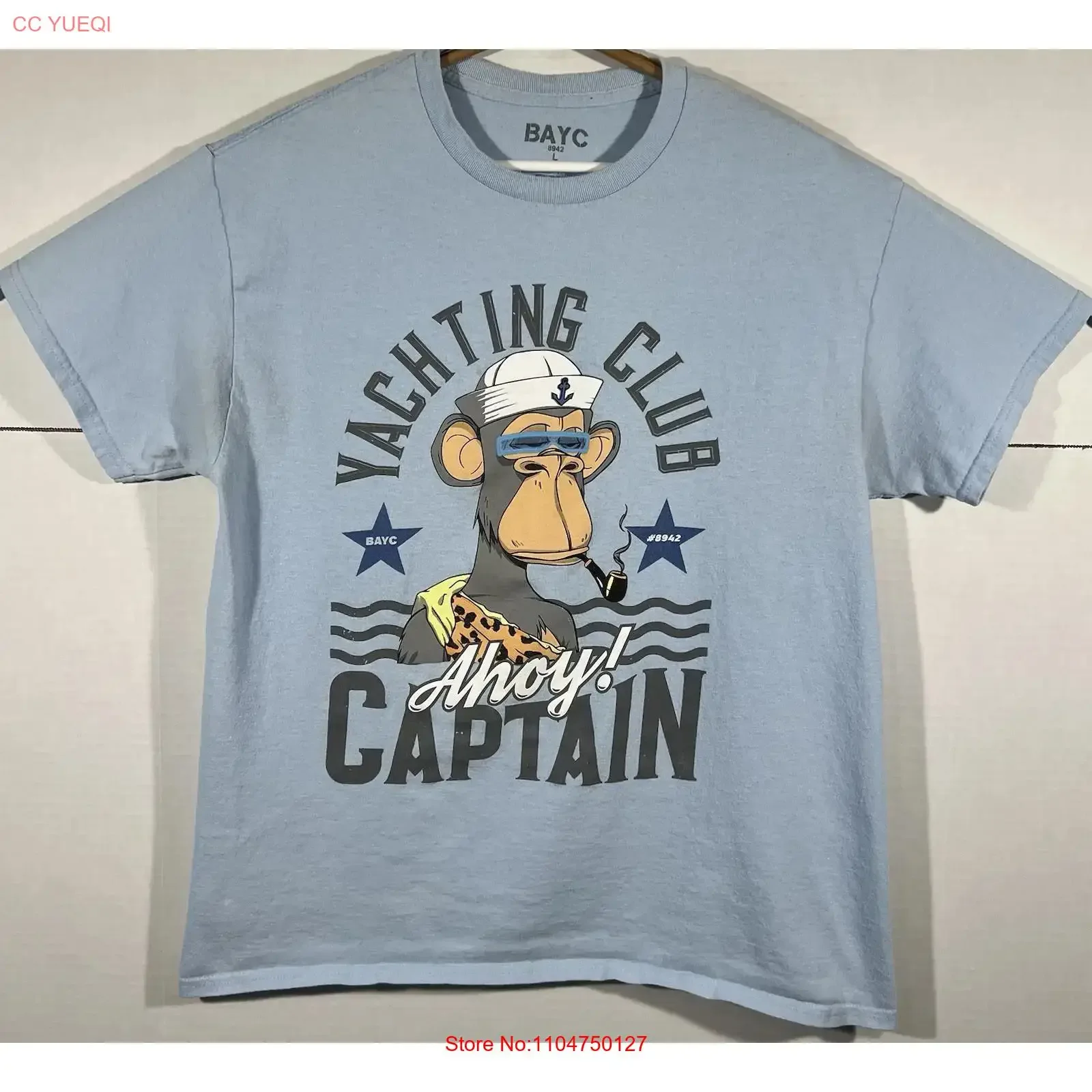 Bored Ape Yacht Club's BAYC Ahoy Captain T Shirt Crew  Sz Large vintage Washed Stretched designer clothes Comfortable