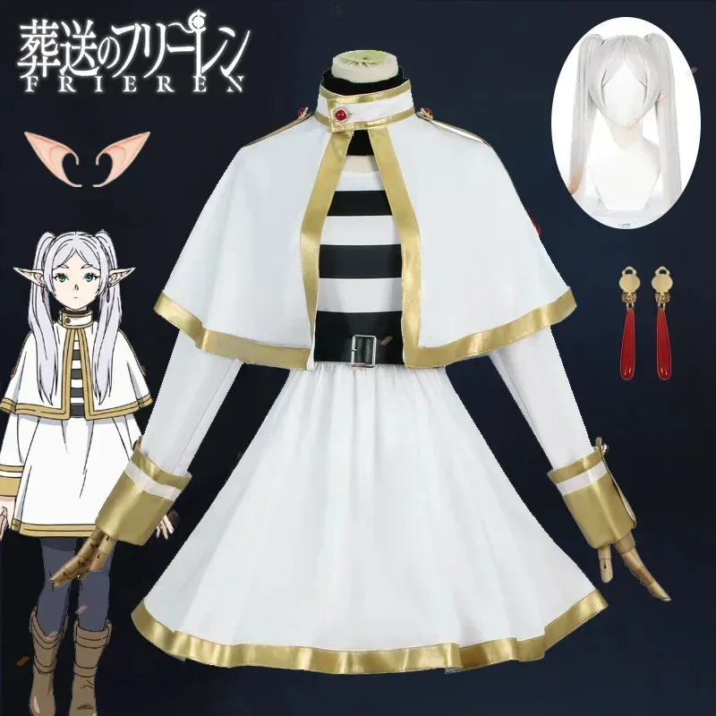 

Frieren Cosplay Costume Wig Anime Beyond Journey's End Dress Uniform Ears Earrings Mage Halloween Party Outfit for Women Cosplay