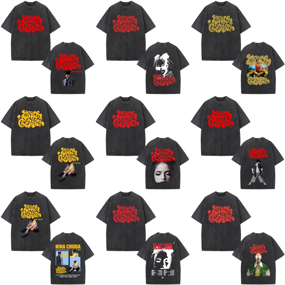 

Washed Vintage Rapper Nina Chuba Face Graphic T-shirt Arena Tour 2025 Print T Shirt Men Women Hip Hop Fashion Oversized T-shirts