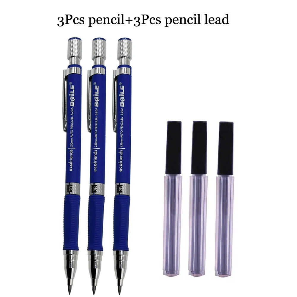 Mechanical Pencil Set 2.0mm with 2B Black/Colors Lead Refill For Writing Sketching Art Drawing Painting School Automatic Pencil