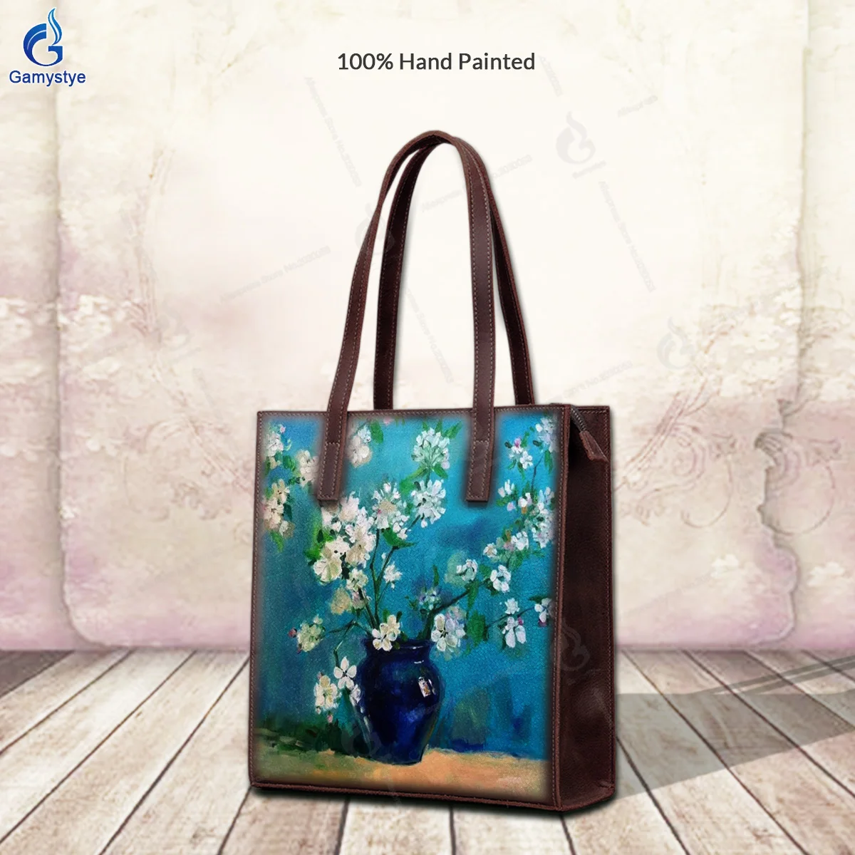 

Hand Draw A jar with flowers inserted Customize Art Bags Women Bags Messenger Crossbody Handbags Real Togo Cowskin Big Capacity