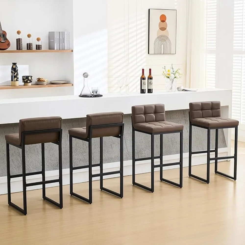 

Bar Stools, Upholstered Bar Height Barstools with Low Back and Thickened Metal Frame, Modern Tall Bar Chairs for Kitchen