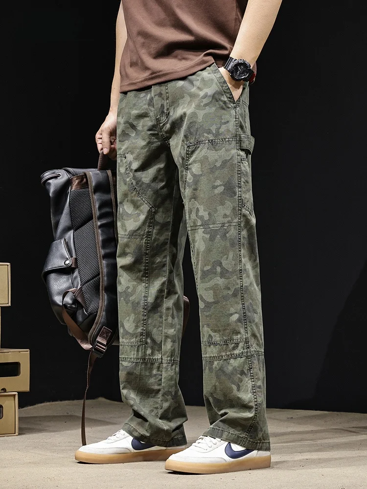 

Повседневные камуфляжные рабочие брюки мужские весенне-летние тонкие свободные большие размеры американские ретро прямые брюки хлопок Faion Ci Sle