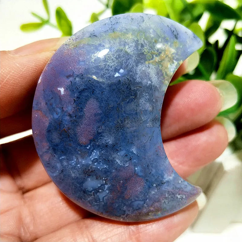 Natural Stones Moss Agate Lavender Blue Purple Agate Moon Yn Water Symbol Of Love Spiritual Meditation Crystal Home Ornament