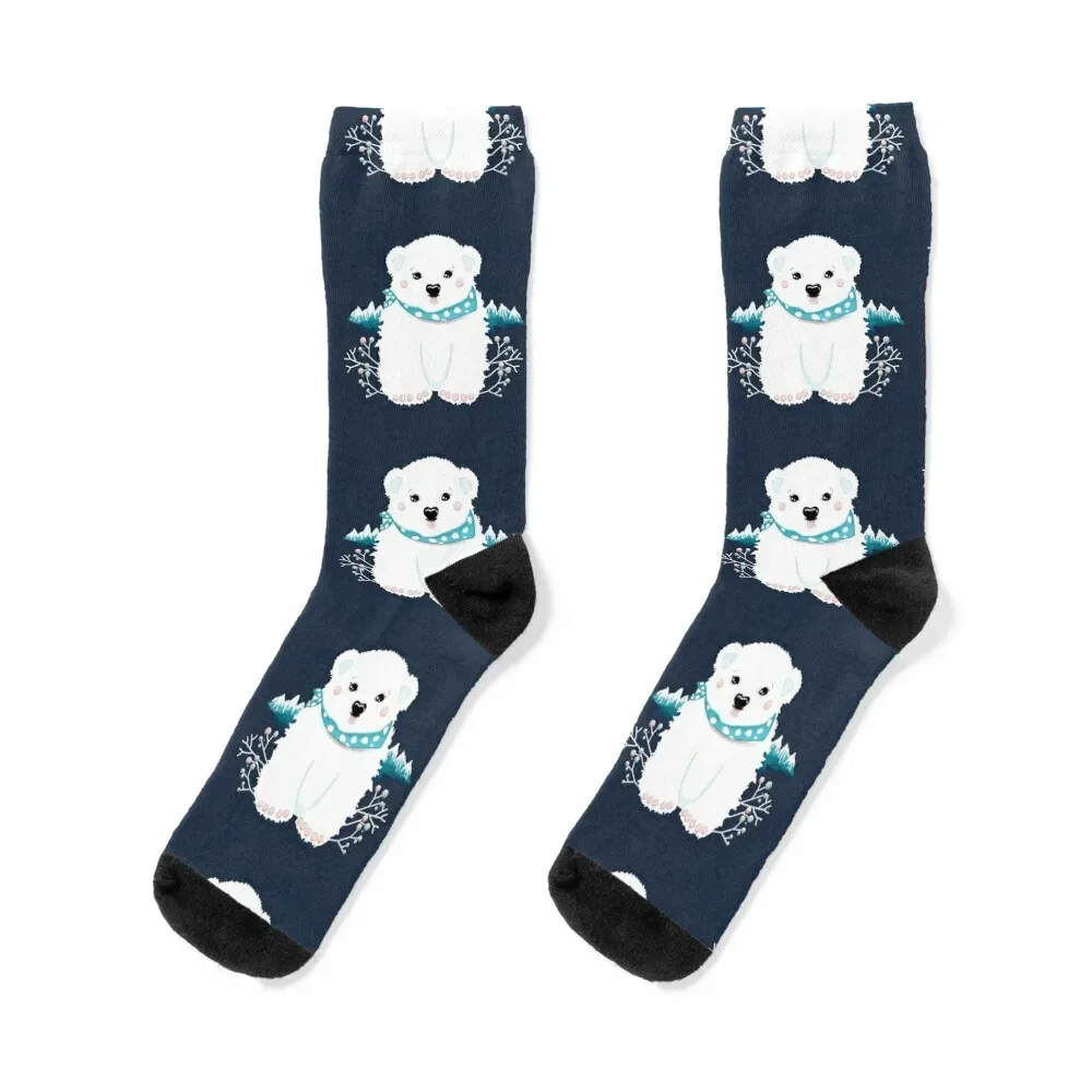 Polar Bear Cub Socks warm winter hockey Heating sock new year Boy Child Socks Women's