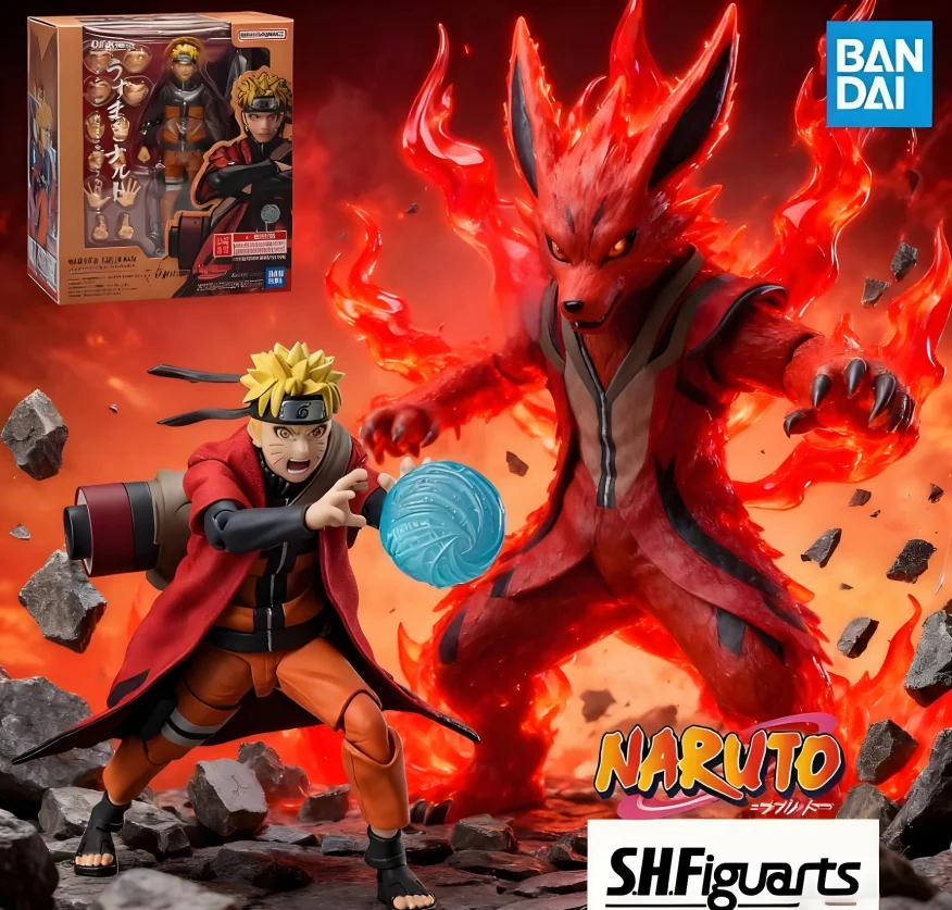 BANDAI Naruto figura de caja Original SHF Naruto serie Uzumaki Naruto [Mode Sage] periférico de animé modelo figura colección regalos