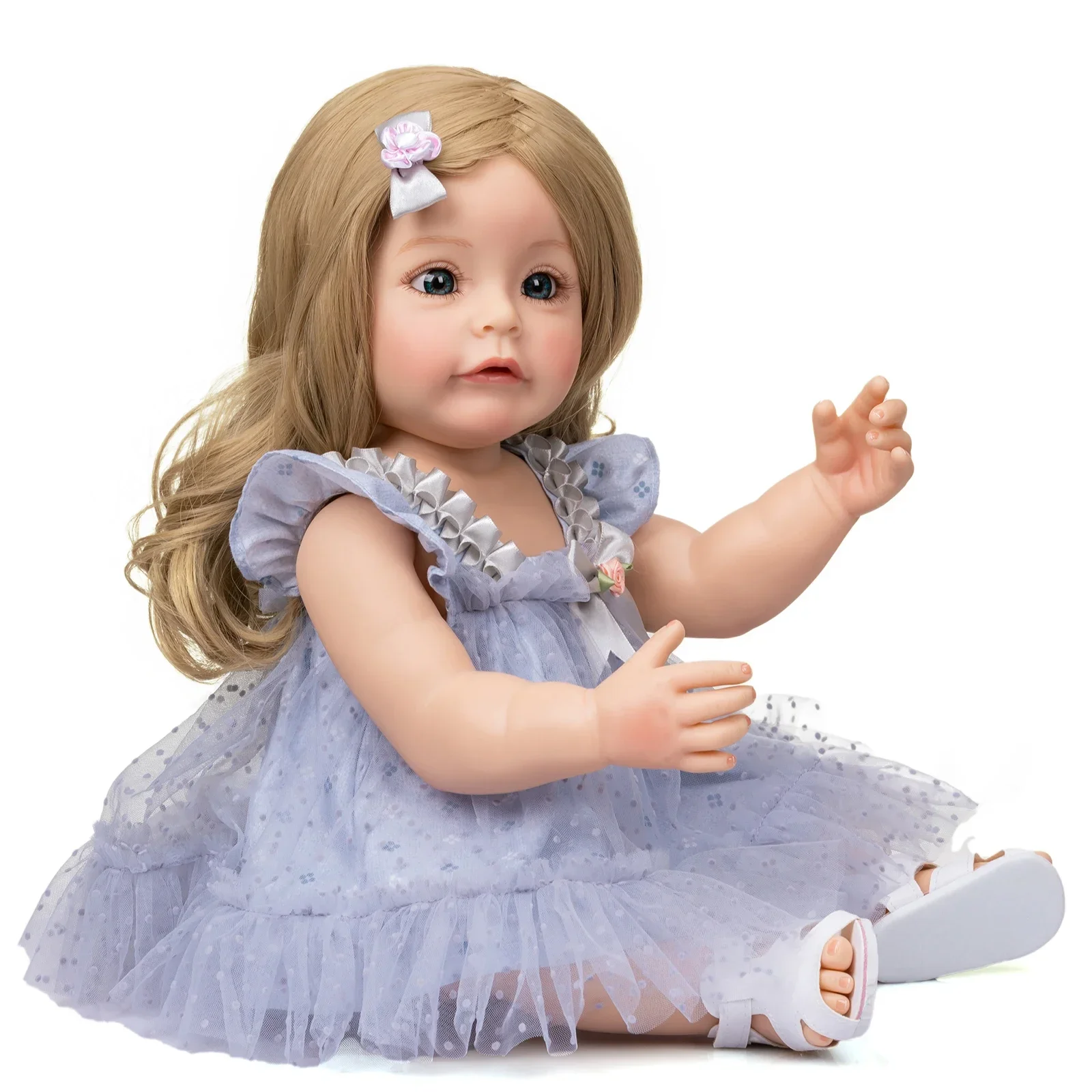 NPK 55CM FUll body Silicone Reborn Toddler Girl Princess Sue-Sue Hand-detailed Paiting waterproof Toy for Girls