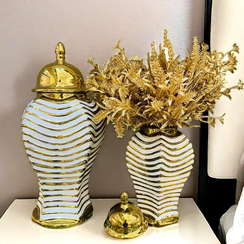 

Ceramic luxury electroplated general jar, European flower vase, handicraft decoration, entrance soft decoration storage jar