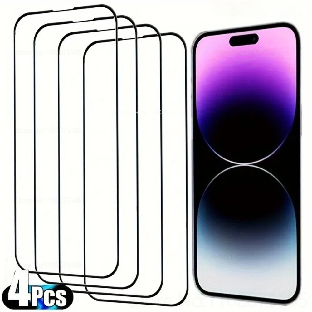 

4 шт. закаленное стекло Black Edge HD для iPhone 17 Pro 15 16 Promax 14 Plus Защитная пленка для экрана 12 Promax 11 XS MAX X XR 13 Mini