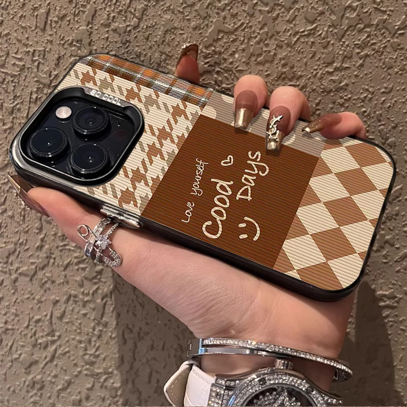 Fashion Retro Letter Grid PC Case For Samsung Galaxy S24 S23 S22 Ultra Plus FE A25 A35 A55 A24 A34 A54 A33 A53 Shockproof Cover