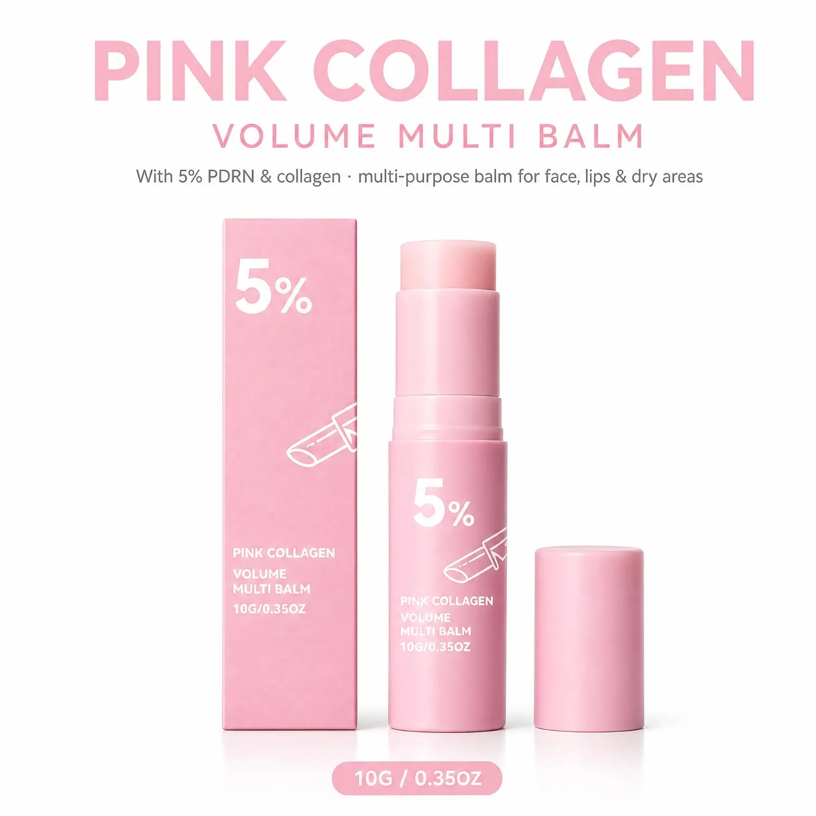 1/2/3PCS Pdrn Pink Collagen Volume Multi Balm Percent Hydrating Nourishing Stick Face Lip Eye Portable Makeup Primer Daily Care