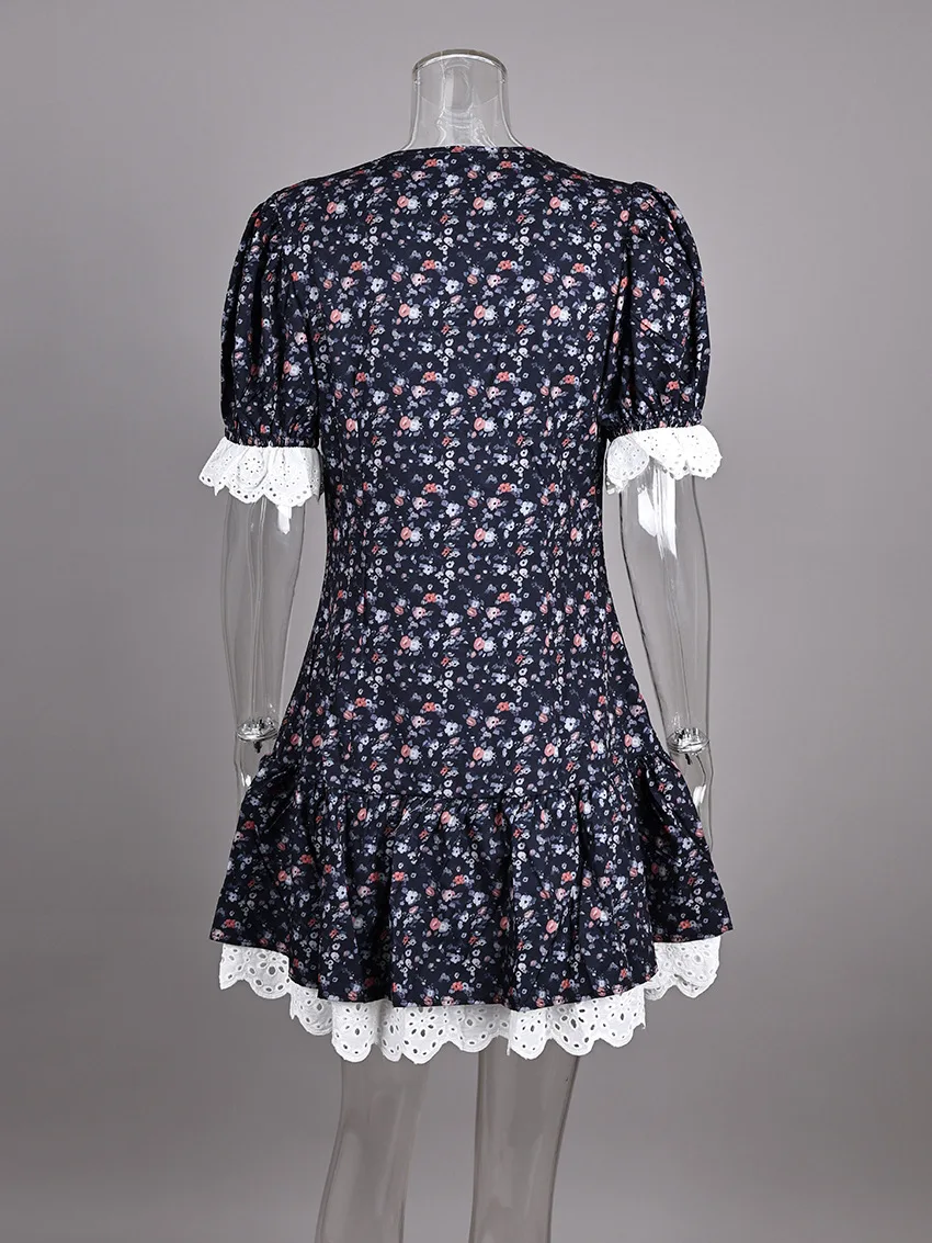 2025 여름 신상 프랑스 레이스 플로럴 스플라이싱 하이웨이스트 출근룩 원피스 (세련된 디자인)