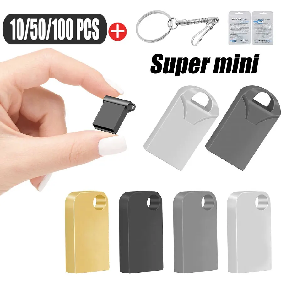 

Mini Pendirve 10/50/100pcs/lot 16GB USB2.0 Flash Drive Metal Pen Drive Memory Stick 2GB Business Gifts U Disk with Key Chain
