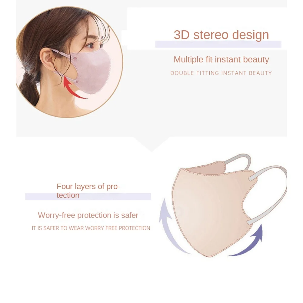 10pcs New 4 Layer Anti Dust Disposable Mask Japanese Protective 3D Face Mask Solid Color Breathable Face Cover Four Seasons