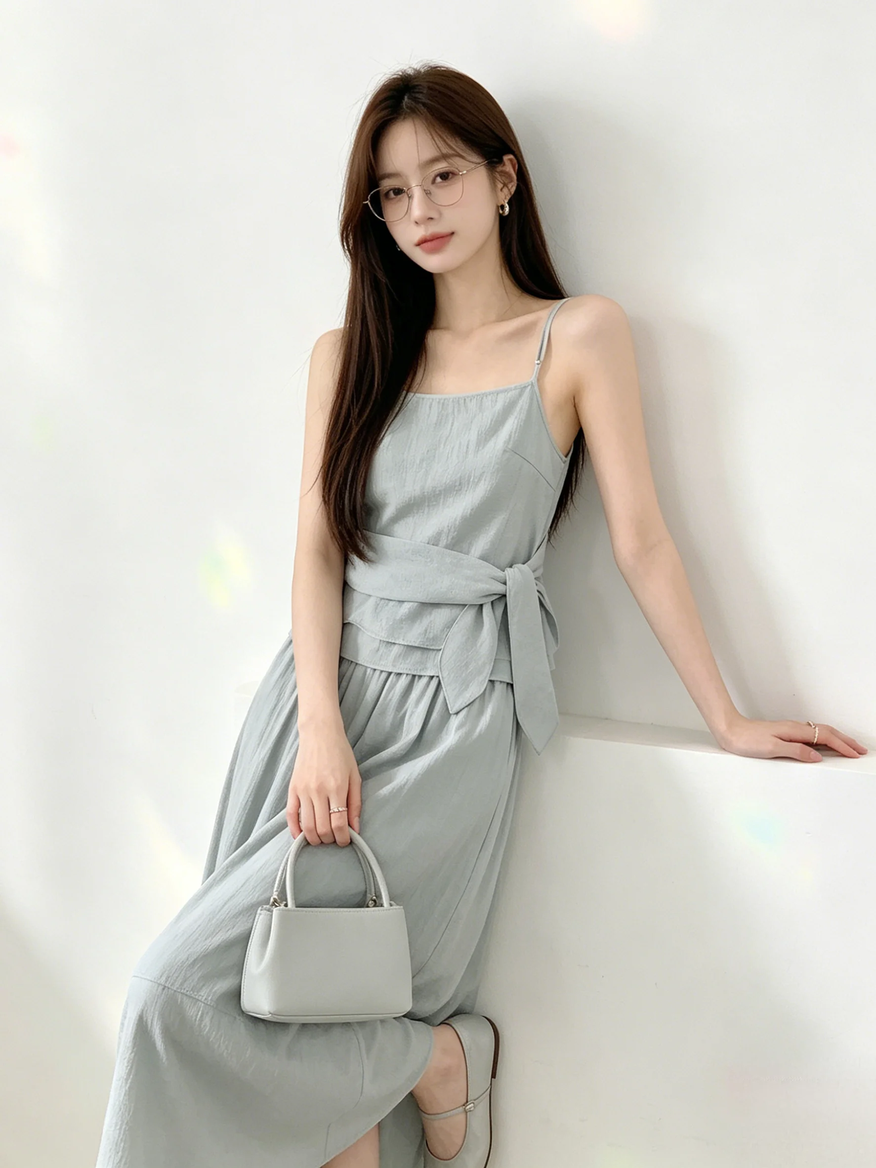 

Korean Style Halter Top And High Waist Skirt Set Women's Summer Fashionable Versatile Two Piece Outfit Breathable Short Sleeve