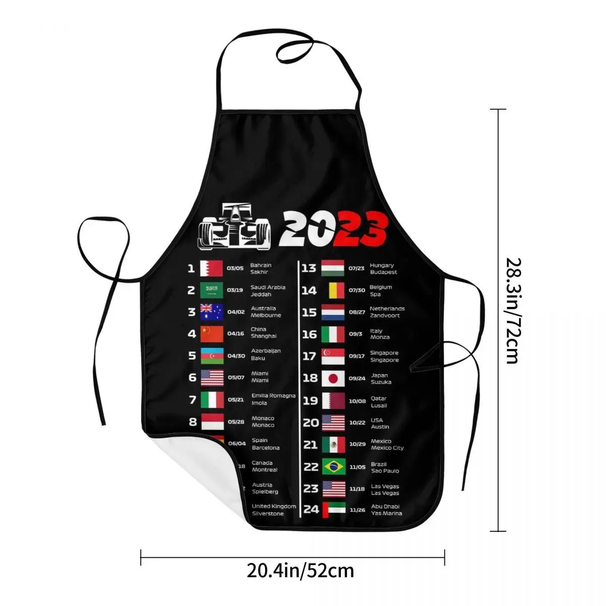 Formula One Calendar 2023 Apron Chef Cooking Baking Tablier Sleeveless Bib Kitchen Cleaning Pinafore for Women Men Painting