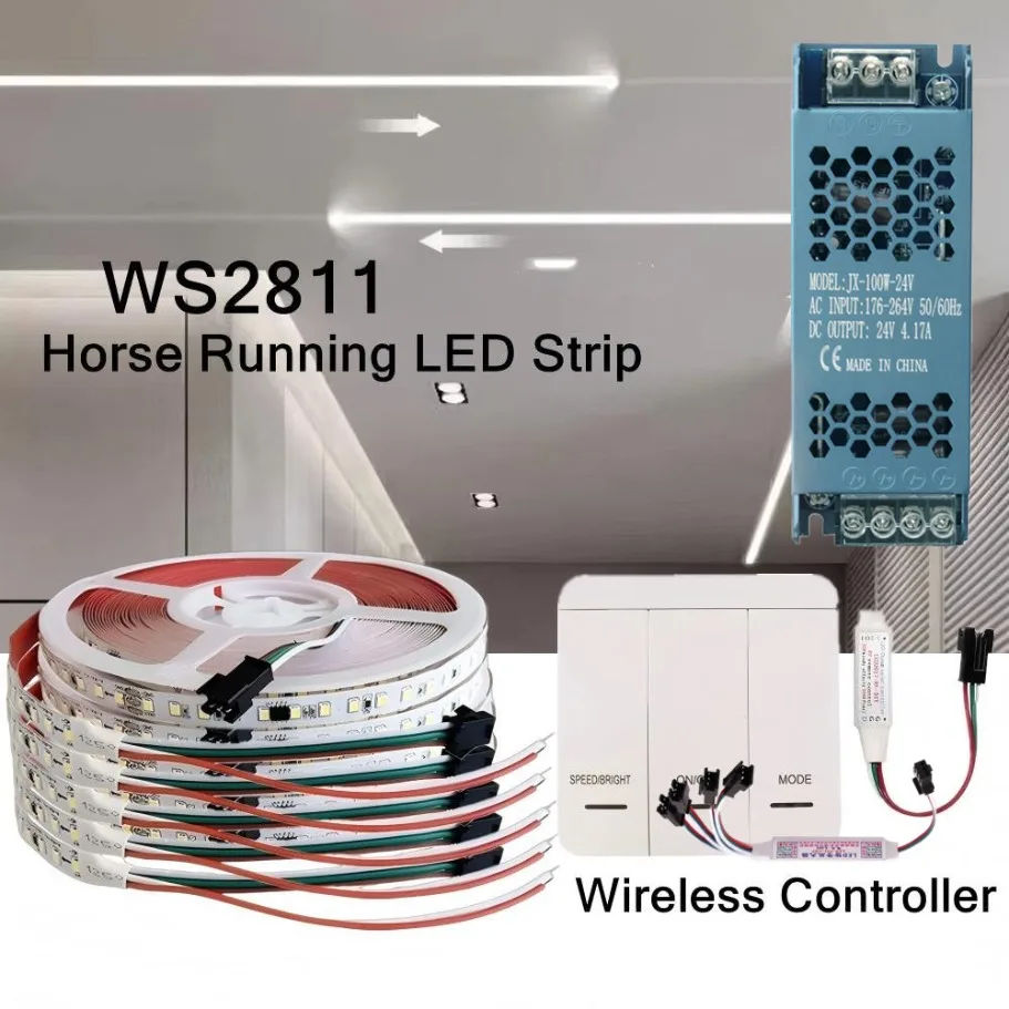 WS2811 SMD2835 DC 24V Running Water LED Strip Flowing Light Wireless Controller Flexible Lamp Ribbon 126Leds/M IP30 10M 20M Kit