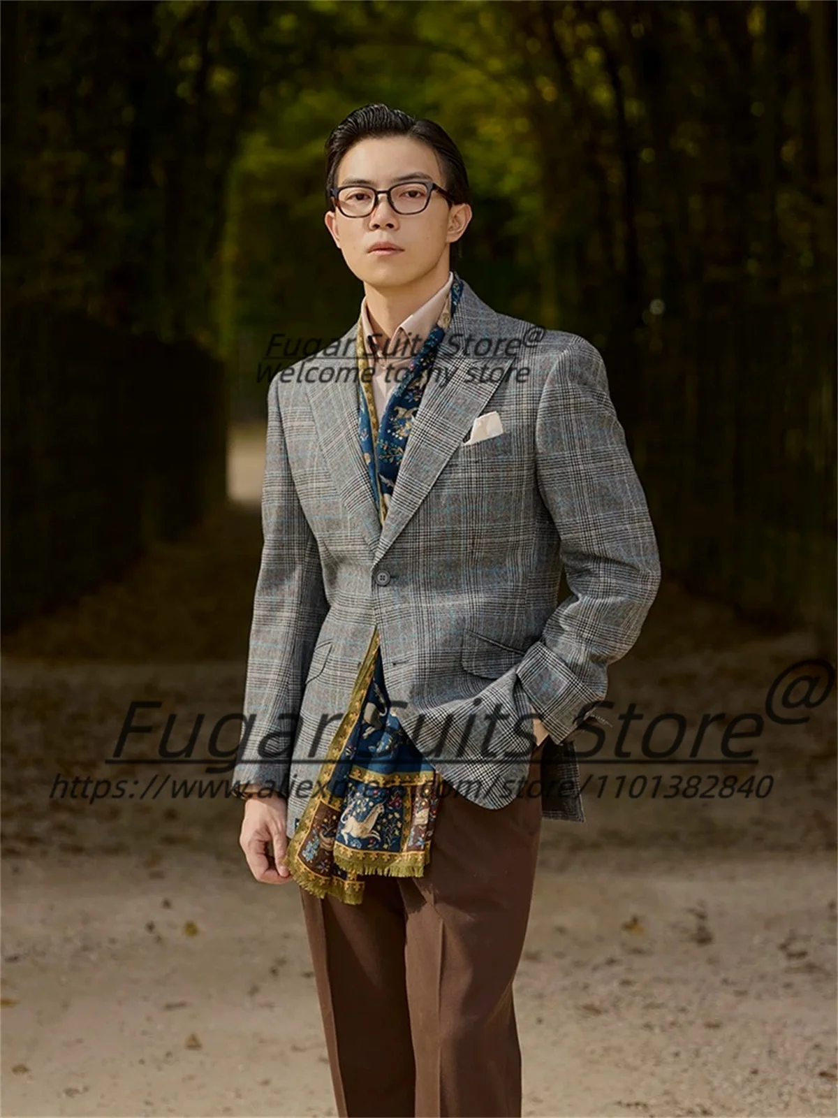Classic Plaid Men Suits Customized Slim Fit Peak Lapel Groom Wedding Tuxedos 3Pcs Sets Male Party Blazers Formal  Costume Homme