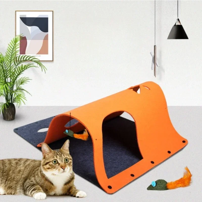 Felt Cat Tunnel for Indoor Cats with Hanging Mouse Pet Interactive Toy Cat House Pet Accessories Tent Playing Tube for Kitten