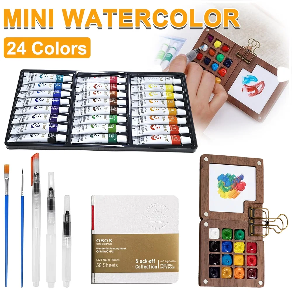 12/24colors Portable Watercolor Travel Art Set with Mini Palette & Compact - Upgraded Pocket Artist Watercolor Kit Suitable for Artists, Hobbyists, Journaling, Calligraphy, -the-