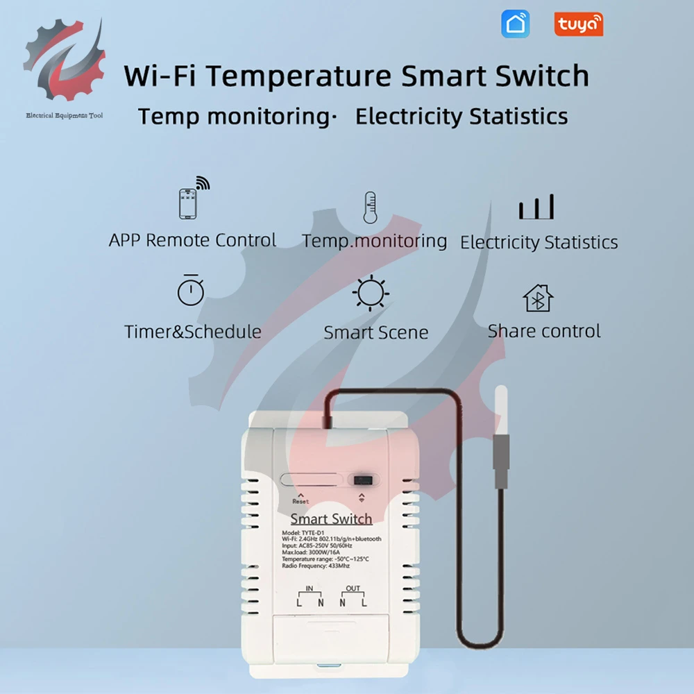 WiFi TH 16A Smart Temperature Switch Tuya Wireless Control with Power Consumption Monitoring Temperature and Humidity Thermostat