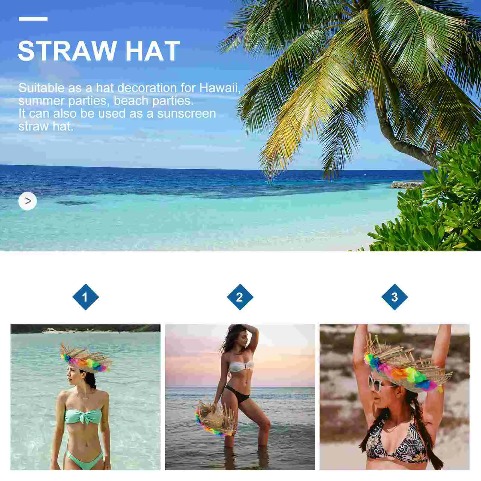 Hawaiian Hat Men Fancy Dress Ladies Sun Necessity Beach Straw Lei Vacation Apparel