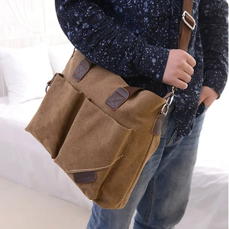 Womens Mens Messenger One Shoulder Bag Wear-Resistant Washed Canvas Laptop Bag Business Casual Crossbody Bag Tote