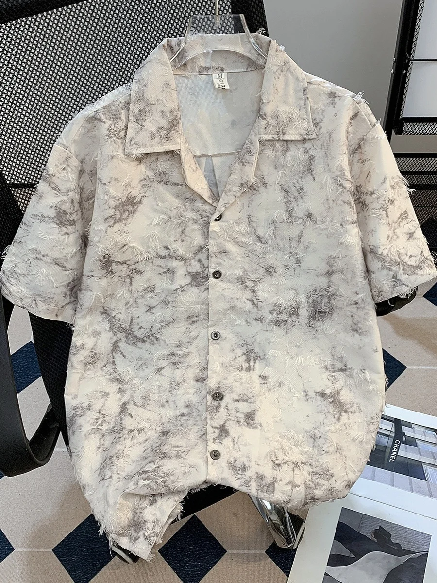 Loose Fit Men's Short Sleeve Shirt Summer Thin Style Casual Design Bohemian Tie Dye Half Sleeve Breathable Lightweight Top