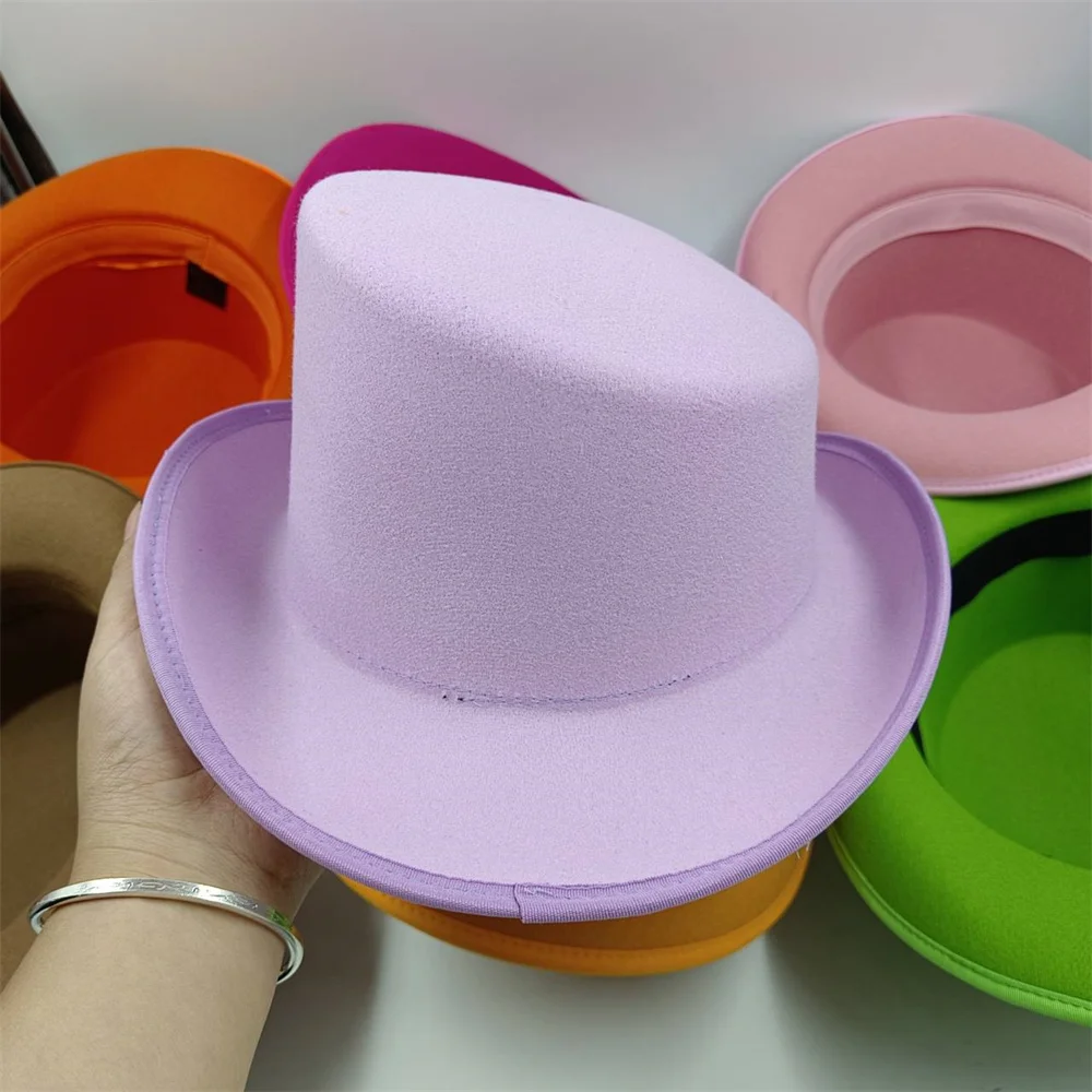 New Colorful Fedora Hat Men's and Women's Beveled Top Hat High Top Gentleman Derby Hat Felt Magic Hat President Hat Party Hat