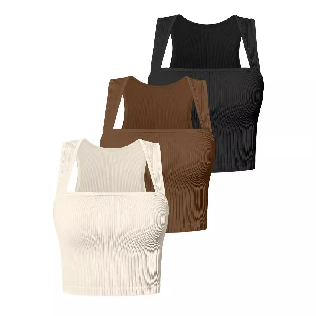 Tank Top Crew Neck Tops Slim Fit Casual with Non Removable Straps Western Style Light Stretch Summer Short Length Women Tanks