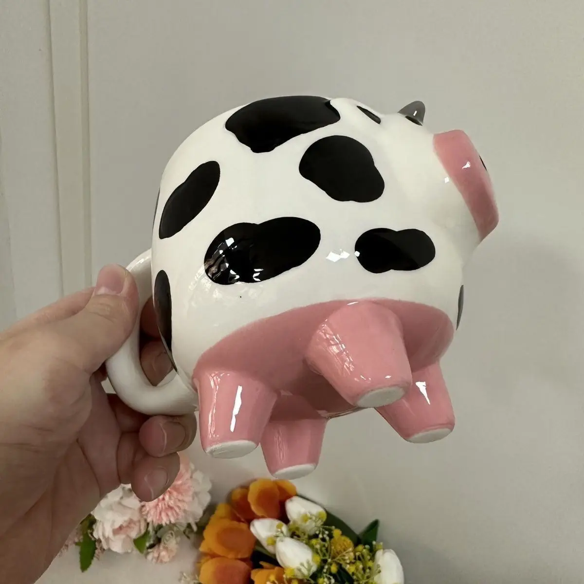 Creative 3D Cow Ceramic Cup Cartoon Pattern and Footed Water Mug Coffee Cup Summer Winter Breakfast Cup Drinkware Delicate Gift