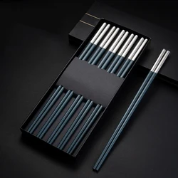 5Pair Alloy Non-slip Stainless Steel Long Chopsticks Home Hotel Restaurant Portable Healthy Food Stick For Sushi Chopsticks