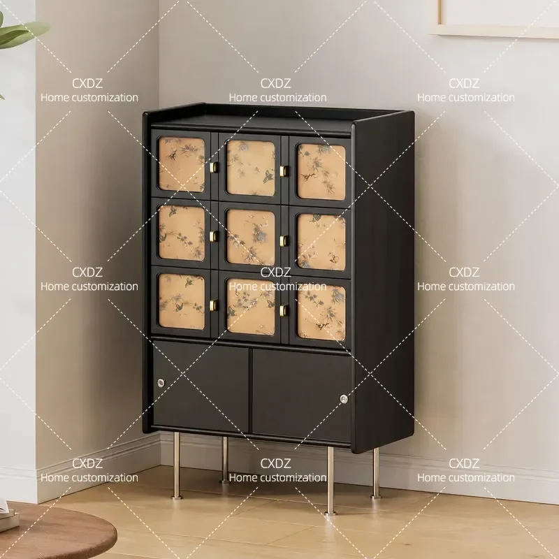 Solid Wood Bucket Cabinet Chinese Fragrant Cloud Yarn Retro Modular Living Room Combination Unit Dining Sideboard TV Console