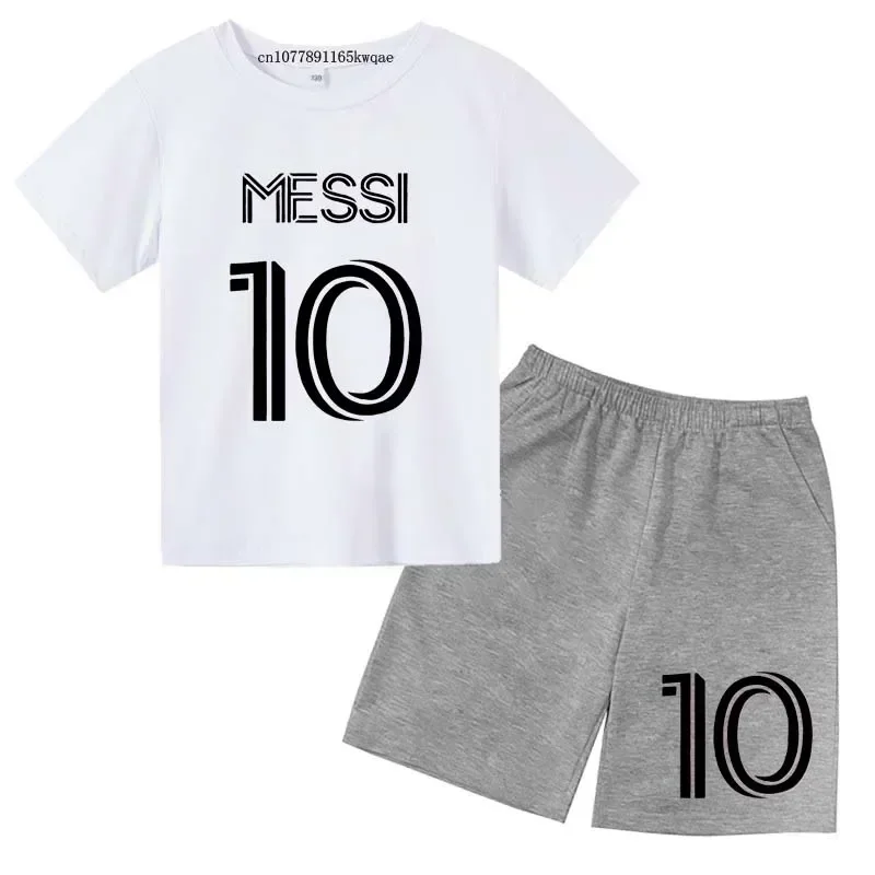 Kids Super Soccer Star No.10 Messi Print T-shirts+shorts 2pcs Set Sports Suits 3-14Y Boys Girls Idol Streetwear Children Sets