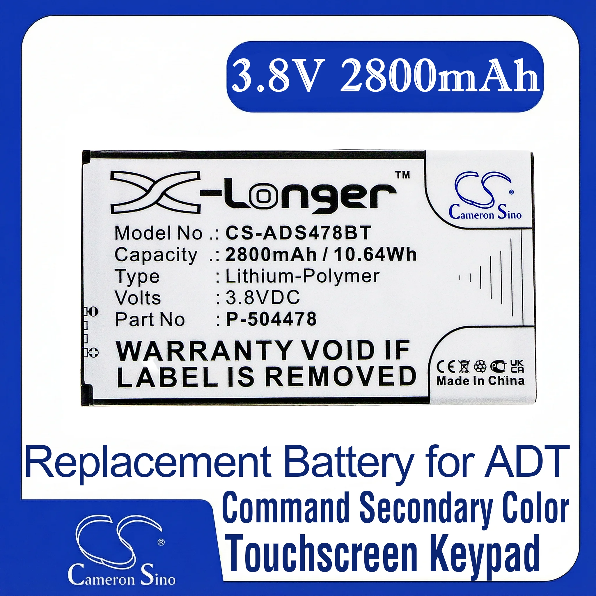 Cameron Sino Replacement Battery for ADT  Command Secondary Color Touchs, Fits P/N P-504478