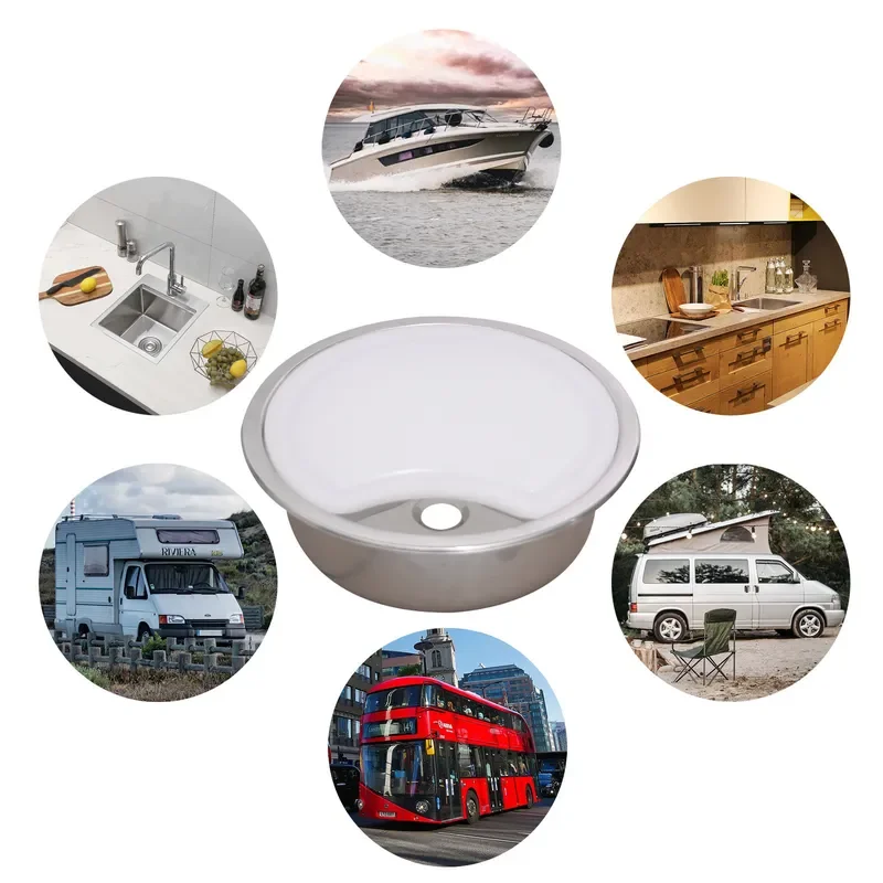 RV Round Small Sink with Cutting Board Cutting Board Hidden Sink RV Kitchen Sink 304 Stainless Steel