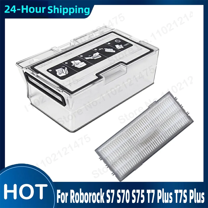 

Dust Box With Filter Parts For Roborock S7 S70 S75 T7 Plus T7S Plus Brush Robot Vacuum Cleaner Dust bin Hepa Filter Accessories