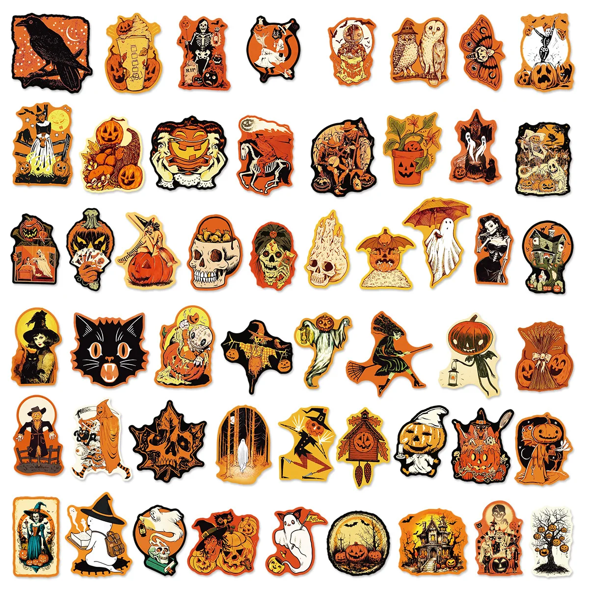 

50PCS Retro Halloween Funny Doodle Pumpkin Monster Doodle Decorative Water Cup Guitar Suitcase Waterproof Sticker Kids Toy