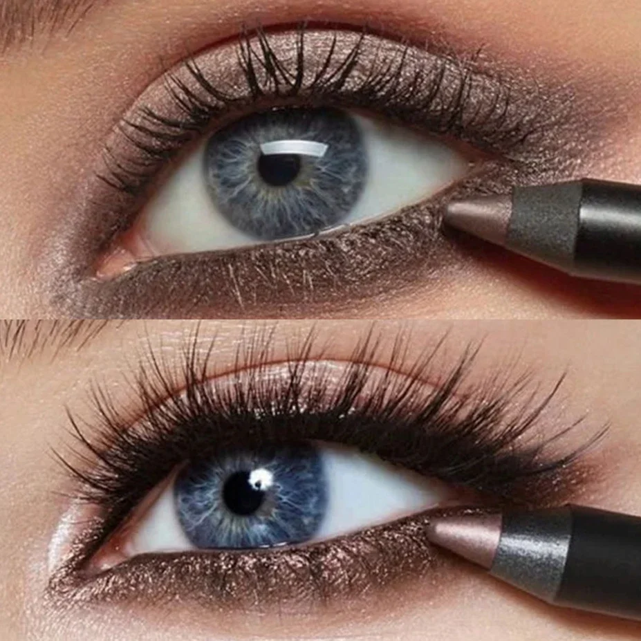 Resaltador de belleza lápiz de sombra de ojos impermeable nacarado, palo de sombra de ojos azul oscuro ahumado, brillo metálico, herramienta de maquillaje