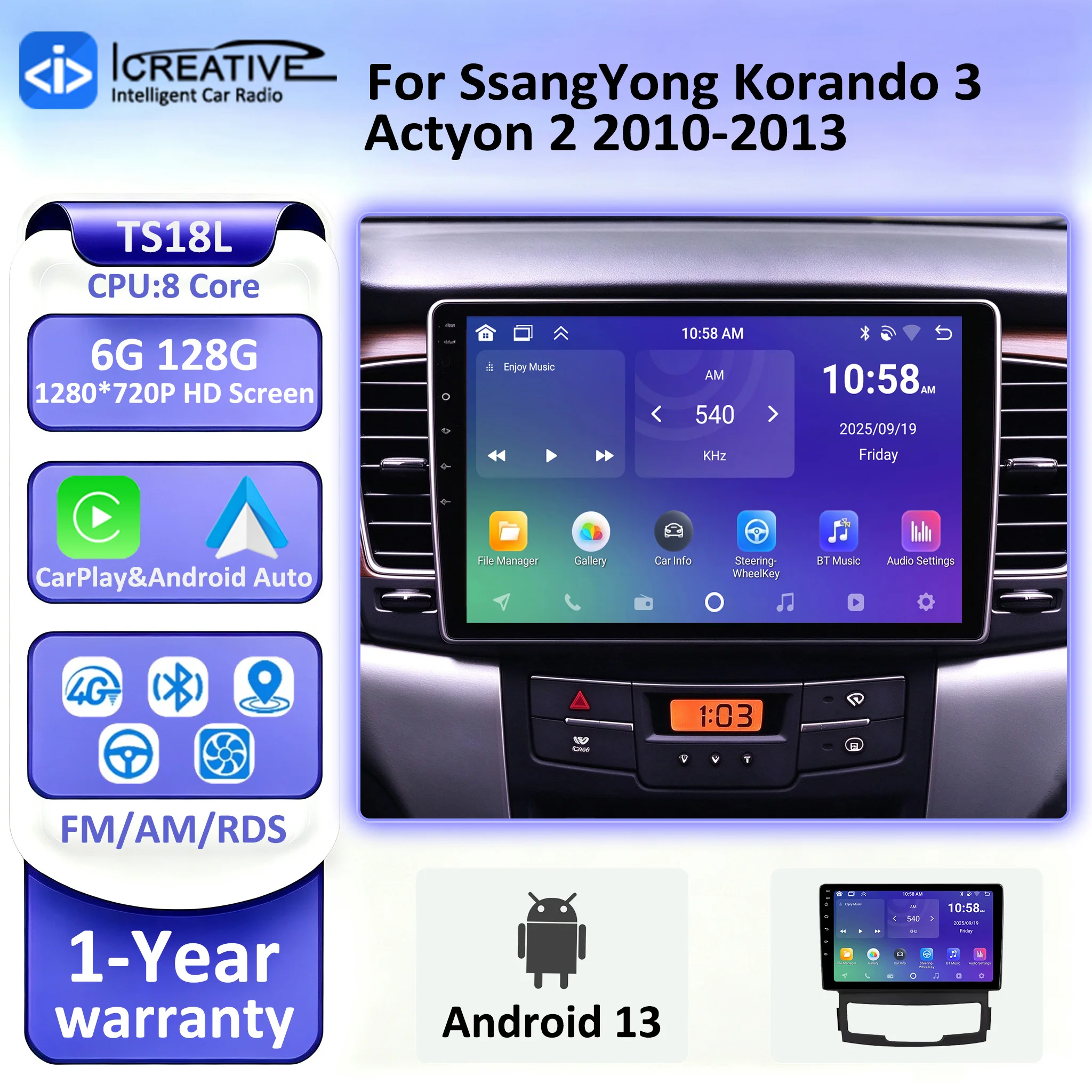 Car Radio For SsangYong Korando 3 Actyon 2 2010 2011 2012 2013 Multimedia Player Wireless CarPlay Android Auto GPS Navigator HU