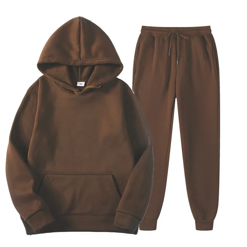 Men's Solid Color Autumn Winter Hoodie And Pants Set Casual Fashion Tracksuit Unisex Long Sleeve  Warm Running Joggers Sweatwear