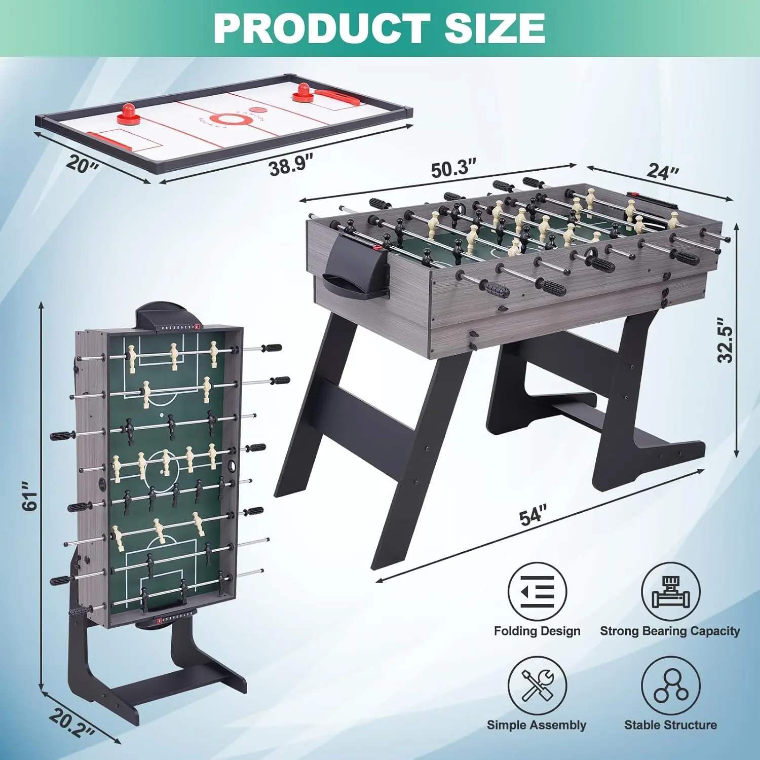 Mesa de juego, juego de mesa de juego combinada plegable con ping pong, hockey, billar y futbolín para adultos, hogar, sala de juegos, Frien