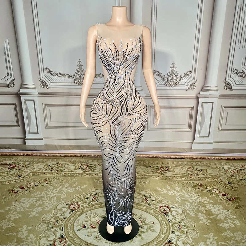

Sequins Sexy Long Women's Bar Show Dress Neck Host Robe De Cérémonie Femme Vestido De Fiesta De Graduación Vestido Festa Luxuoso