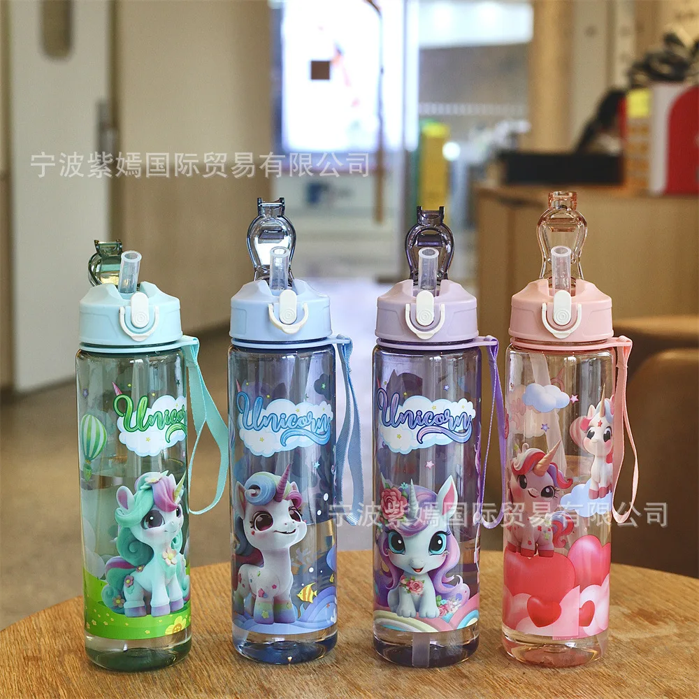 

Transparent Cartoon Unicorn Water Bottle, Stylish High-value Design, Lightweight Leakproof Cup with Lanyard, Ideal for Fitness