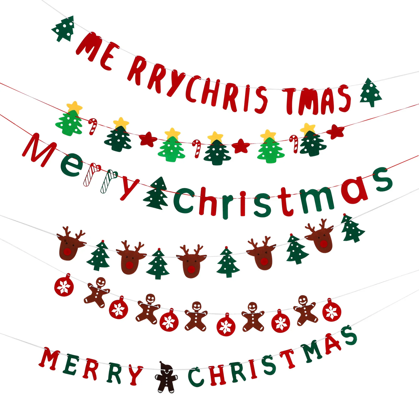 

6pcs Christmas Garland Felt Banner Decor For Wall Garage Door Outdoor Indoor Holiday Party Winter Banners Hanging Decoration