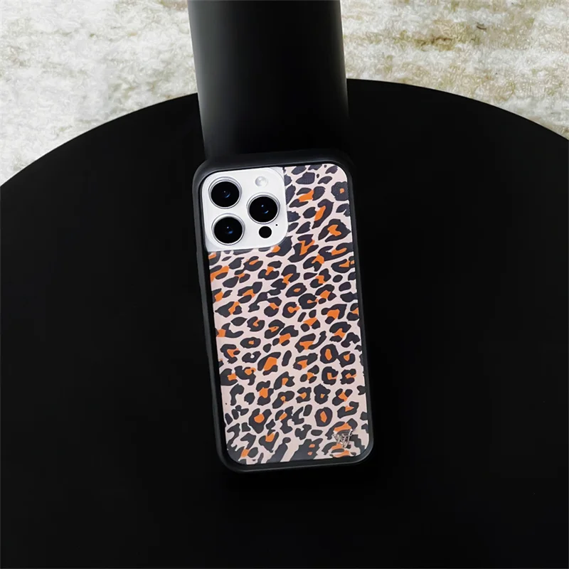 Wildflower 3D Leopard Checkered pattern Phone Case for iPhone 16 15 14 13 12 Pro Max Plus WF Creative Cow Cute Back Cover Funda